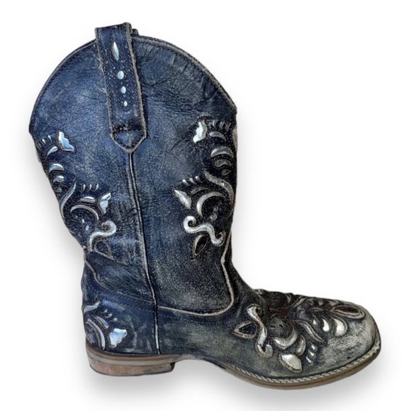 Roper Belle Square Toe Mid Calf Distressed Brown Cowboy Boots Youth 2 - Picture 7 of 15